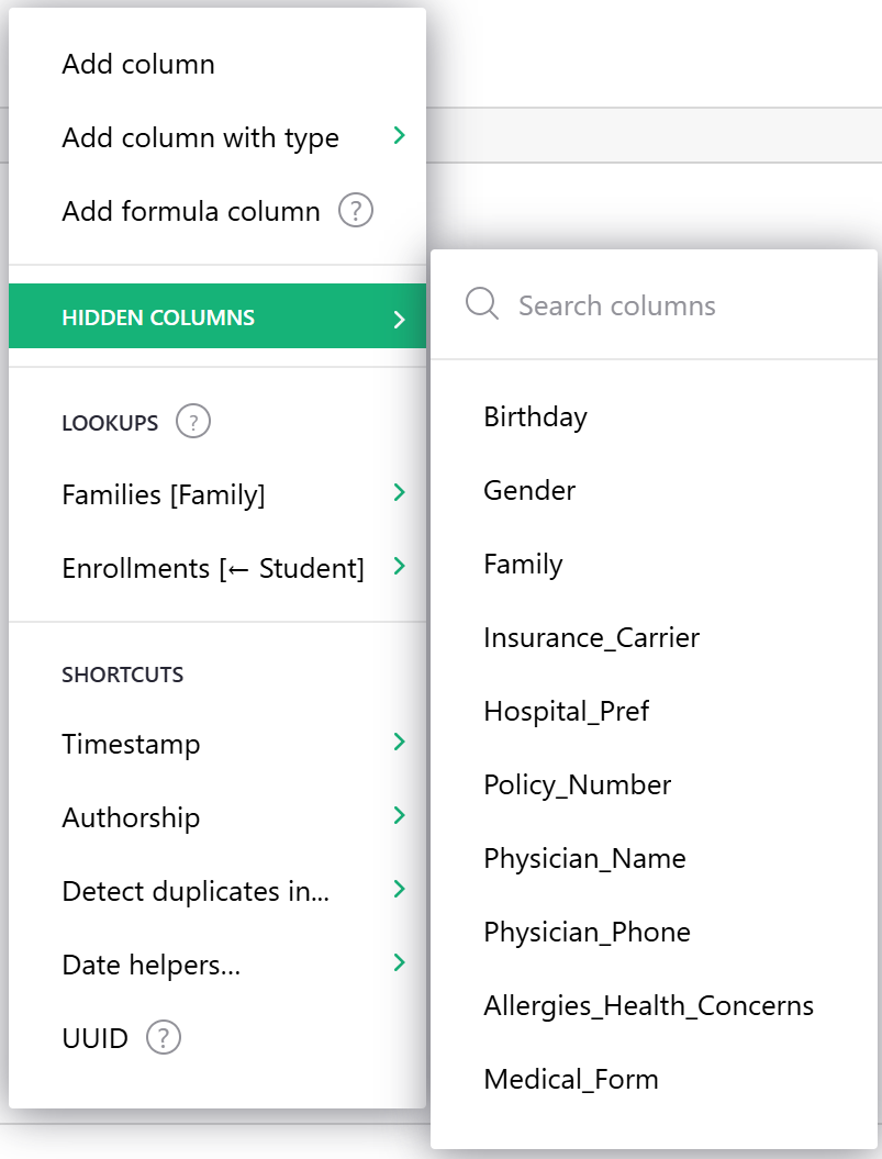 Ajouter une colonne cachée
