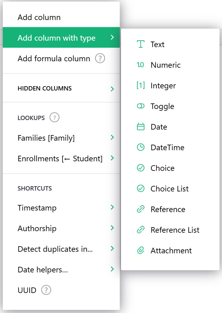 Ajouter un nouveau type de colonne