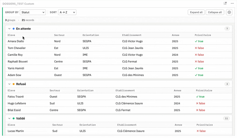 Collapsible grouped rows