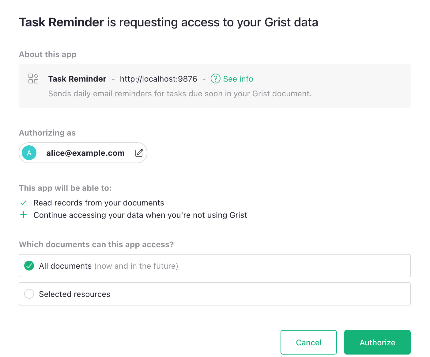 OAuth Grist connection