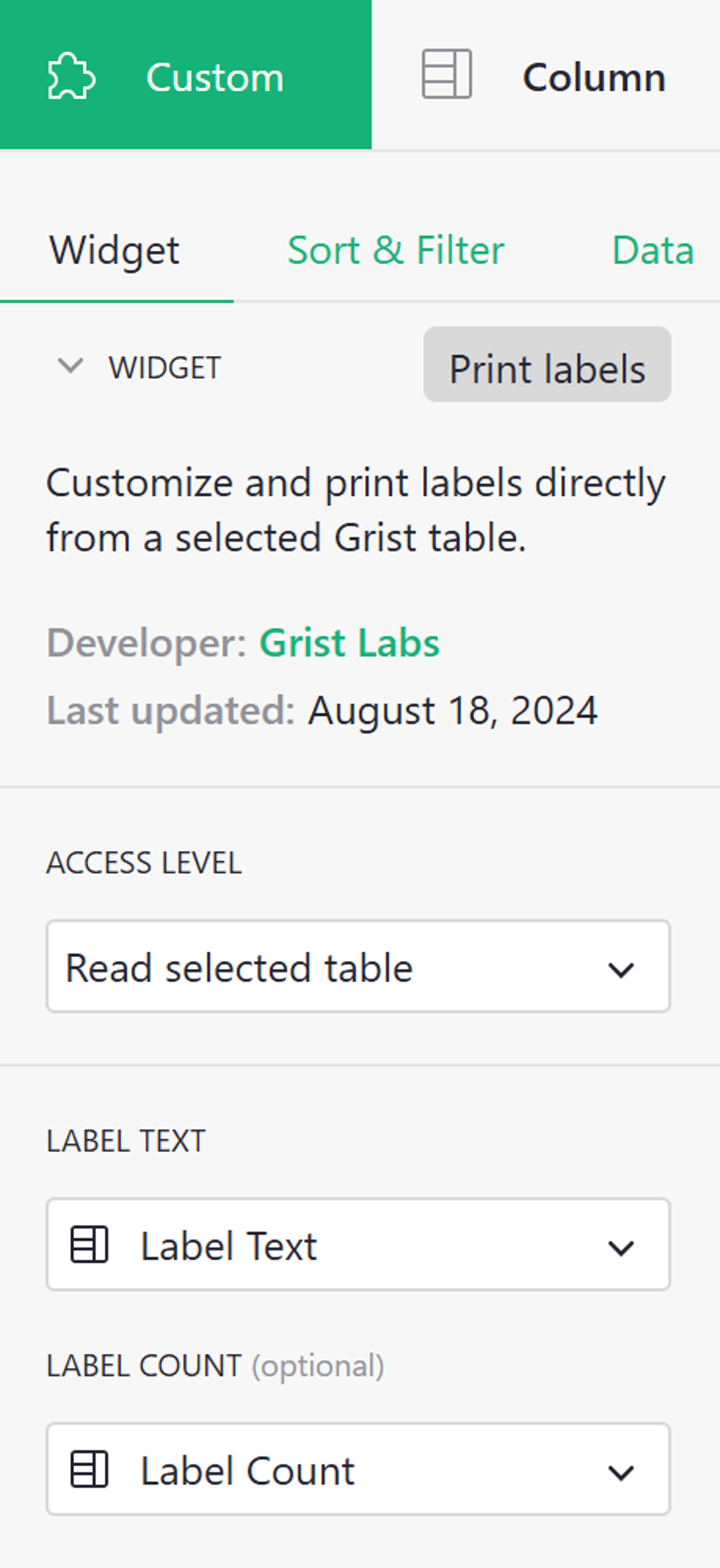 configuration impression d'étiquettes