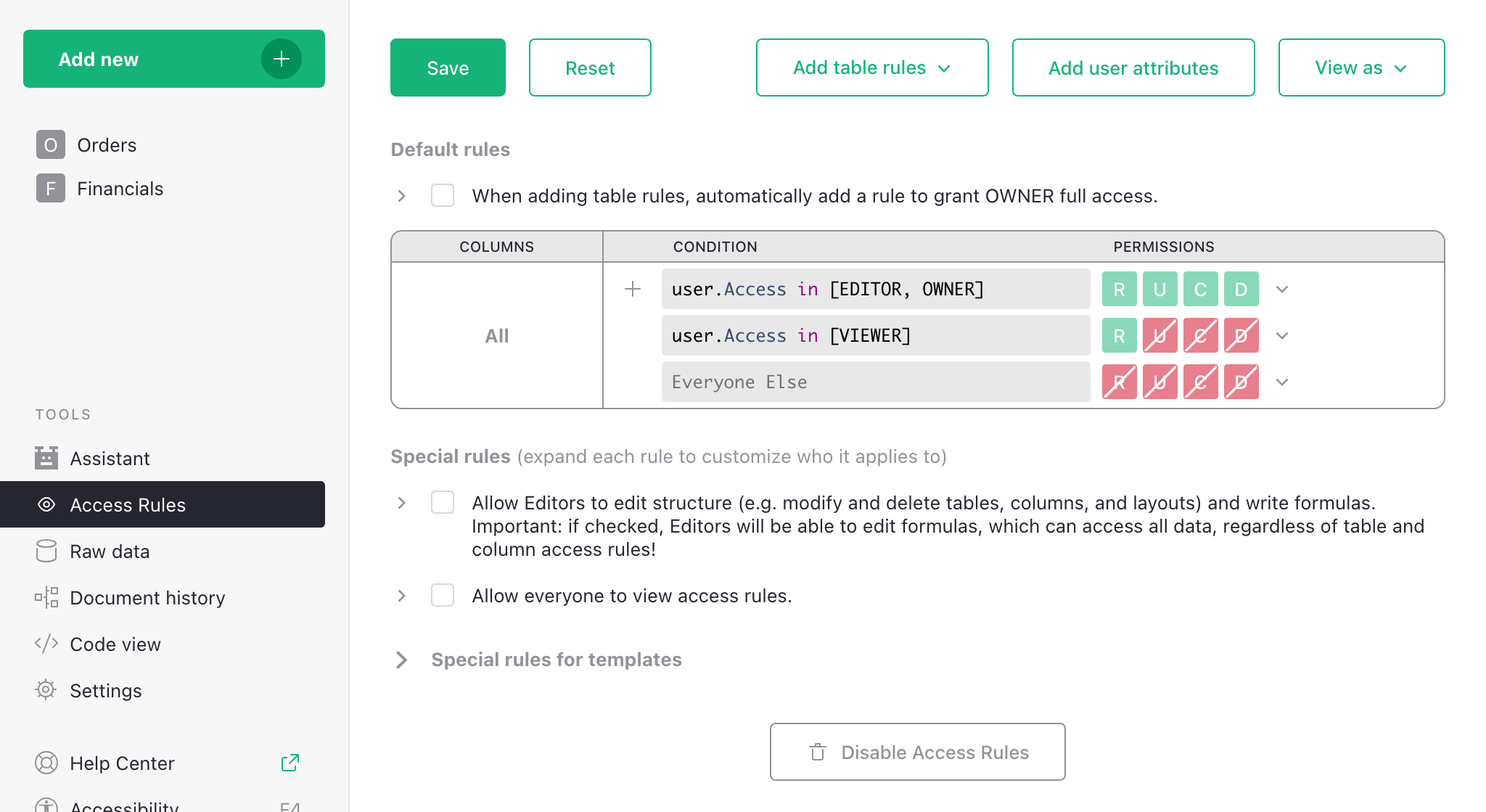 Access rules just enabled
