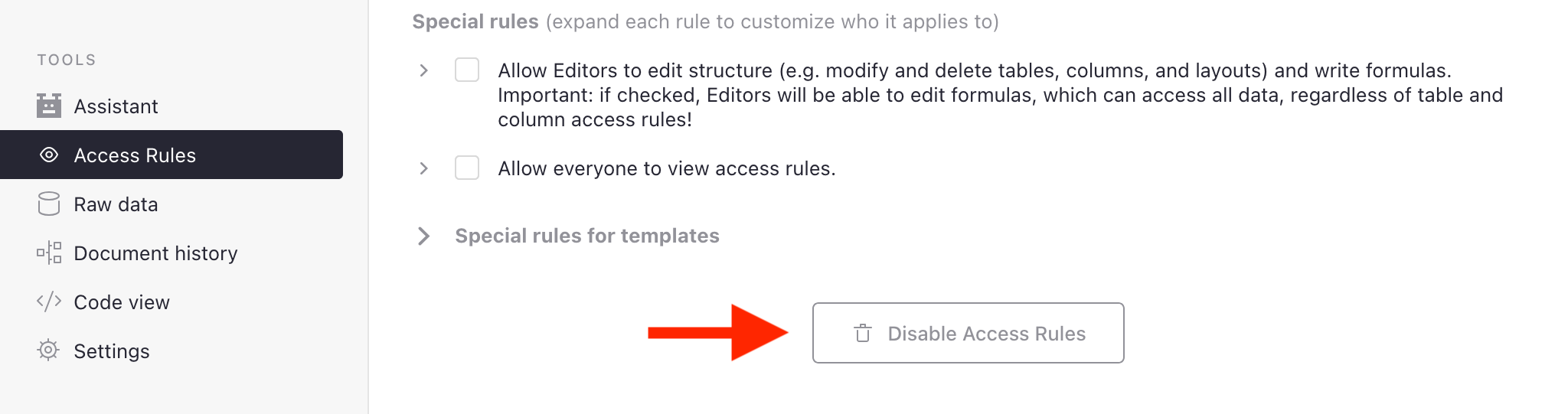 Disable Access Rules
