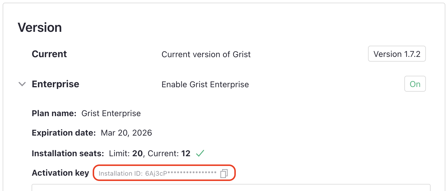 Installation ID in the admin panel