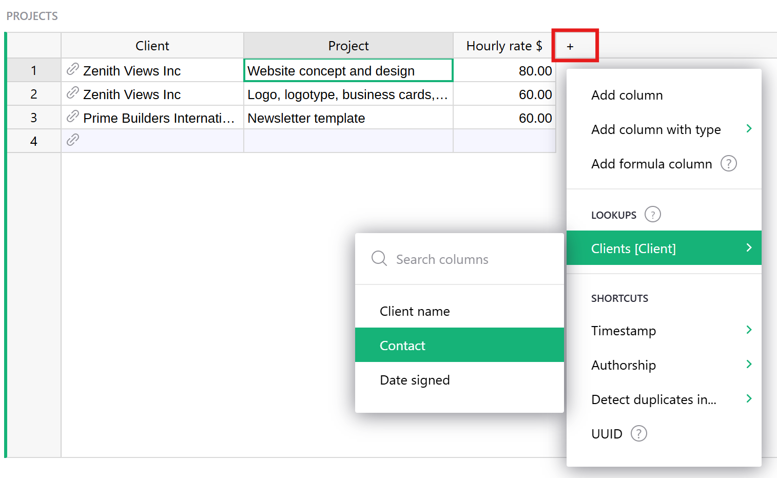Additional columns inserted