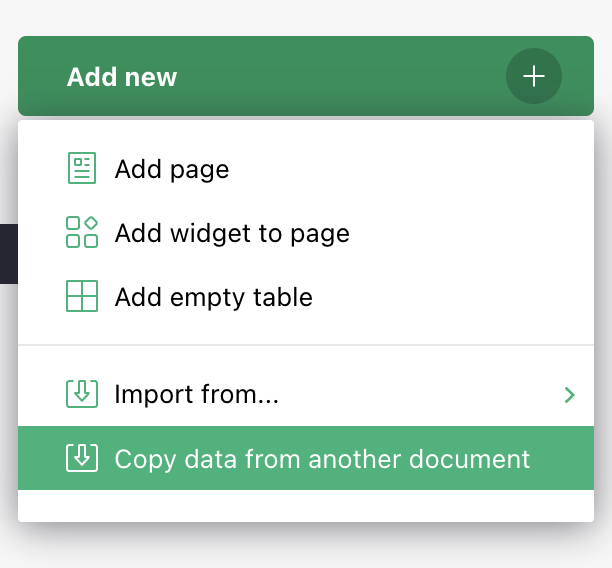 Copying data from another document menu option