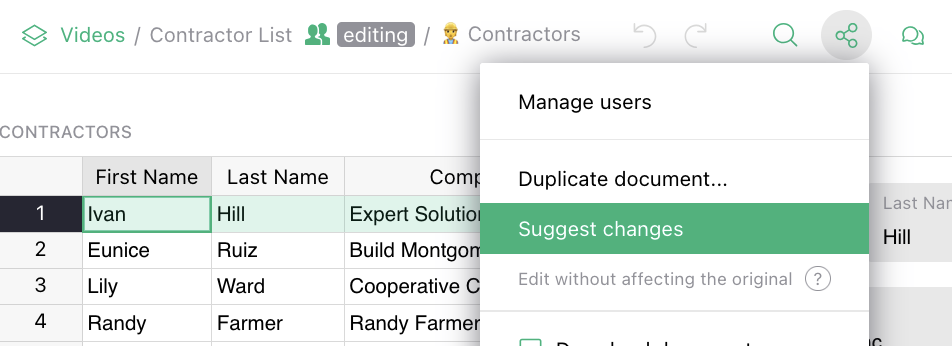 Switching from editing to suggesting